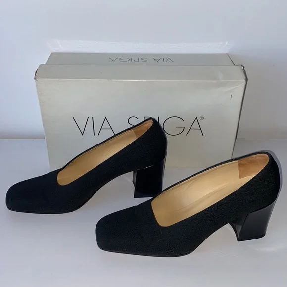 Via Spiga Vintage Block Heels Black Size 6.5 - Picture 2 of 8